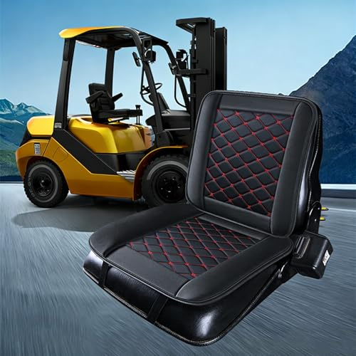bangminda Sitzbezug für Traktor Schonbezug für Landmaschinen Universeller Traktorsitzbezug PU-Leder für Trecker Schlepper Bagger ohne Kopfstütze Gabelstapler-Sitzbezug (Schwarz-Rot)