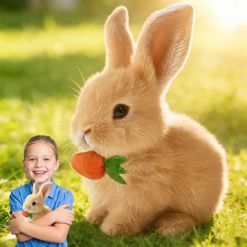vecora 2026 My Realistic Bunny Toy, Easter Bunny, Electronic Pet Plush Bunny Toy with Hopping Jumping, Twitching, Shaking Ears, Easter Toy Gift, Interactive Birthday Gift (brown)