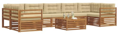 vidaXL Outdoor-Sofagarnitur mit Kissen 8 pcs Natur und Beige, Garten-Sofa, modulares Möbel, robuste Sitzgelegenheiten, Moderne Lounge für Terrassen, bequemes Set