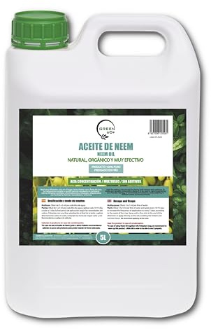 GREENGOF Aceite de Neem 5L - Solución Natural Multiusos - Alta Eficacia - Extracción en Frío - Aplicación Sencilla para Uso Interior y Exterior - 100% Orgánico y Natural - Árbol Azadirachta.