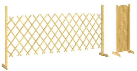 Outsunny Barriere Extensible en Bois de Sapin Base Stable 180 cm Naturel | Cloture de Jardin, pour Interieur Exterieur, Balcon, Jardin