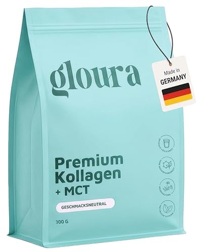 Gloura MCT Kollagen Pulver bioaktiv – Premium Hydrolysat Typ 1 & 3, 300g, Kollagen mit MCT-Pulver aus Kokosnussöl, löslich in Shakes, Kaffee und Tee, unterstützt Haut Haare Nägel Gelenke