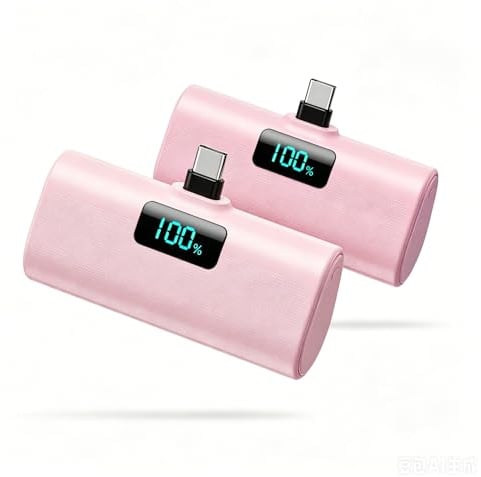 Mini Powerbank 5200mAh, Klein Power Bank USB C PD Externer Akku, Compact LCD Digitalanzeige Akkupack Kompatibel mit iPhone 15/16/17 Serie, Samsung S25/24 Serie, Note, Huawei, iPad-2 Rosa