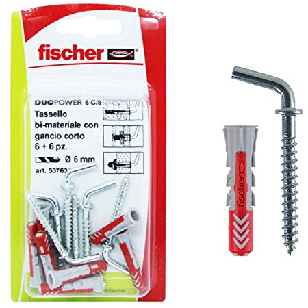 Fischer Tasselli DUOPOWER 6 Tasselli C/8 K in blister , 6 Gancio Corto 6x30 mm,537634