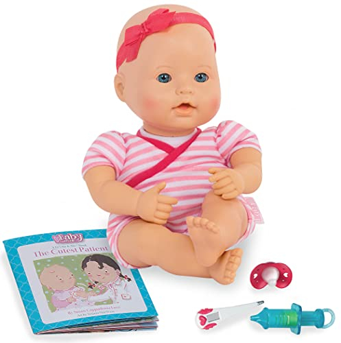 Baby Sweetheart Baby Puppe mit Kleidung, Schnuller und Zubehör zum Arztbesuch – Weiche Puppe und Bilderbuch auf Englisch – Spielzeug ab 2 Jahre
