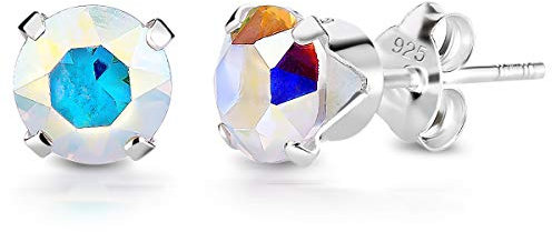 DTPsilver - Boucles d'oreilles/Clous en Argent Fin 925 et Cristaux de Swarovski® Elements Ronds - Diamètre: 6 mm - Couleur: Aurore Boréale