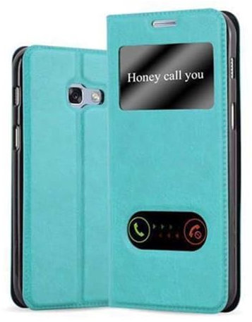 Cadorabo Hülle kompatibel mit Samsung Galaxy A5 2017 in Mint TÜRKIS - Schutzhülle mit Magnetverschluss, Standfunktion und 2 Sichtfenstern