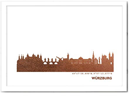 Würzburg Skyline Bild Wandeko, Personalisierte Geschenkidee für Besondere Anlässe in S/W Rose Gold Silber Kupfer - Pesönlicher Text & Rahmen A4/A3