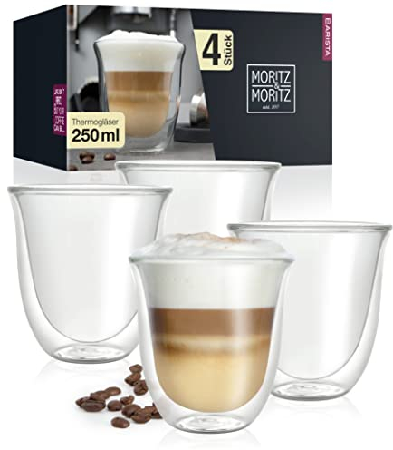 Moritz & Moritz Barista Napoli 4 x 250 ml Cappuccino Gläser Doppelwandig – Doppelwandige Gläser für Kaffee, Tee oder Dessert - Spülmaschinengeeignet