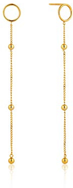 ANIA HAIE Damen Ohrhänger MODERN MINIMALISM Beaded Drop aus 925 Sterling Silber 14k vergoldet, besetzt mit drei vergoldeten Kugeln, Länge: 8cm, inkl. Geschenkverpackung