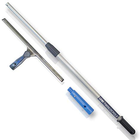 LEWI Kombi-Set Teleskopstange (2x60cm) + Fensterabzieher (55 cm) - Fensterwischer für kleine Fenster + Stange für höher gelegene Stellen, streifenfreies Ergebnis - inkl. Gratisprobe Glasreiniger