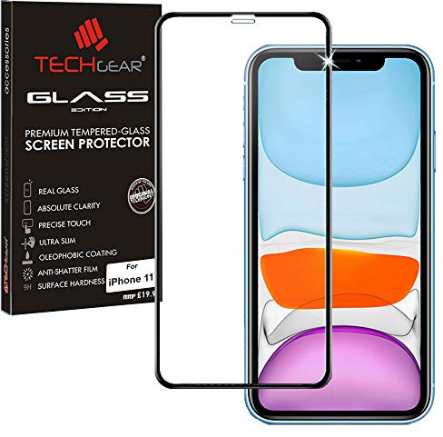TECHGEAR® 3D GLASS Edition for iPhone 11, [FULL Screen Adhesion] & [Full Coverage] Tempered Glass Screen Protector Guard Cover Compatible with Apple iPhone 11 - Black