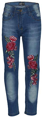 A2Z 4 Kids Girls Rose Embroidered Stretch Denim Jeggings Age 3-13 | Comfortable cotton fit trousers for everyday fashion and casual wear