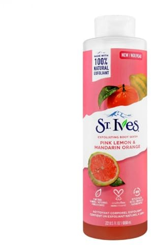 St. Ives Radiant Skin Exfoliating Shower Gel (650ml) Pink Lemon and Mandarin Orange Made with Plant-Based Cleansers & 100% Natural Extracts 16 oz Body Wash