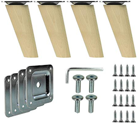 woplus 4X Holzfüße Möbelfüße Sofafüße Buche Holzbeine schräg Länge 10cm Buche Holz Oberfläche sauber (Schräg [10 cm]) woplus_de