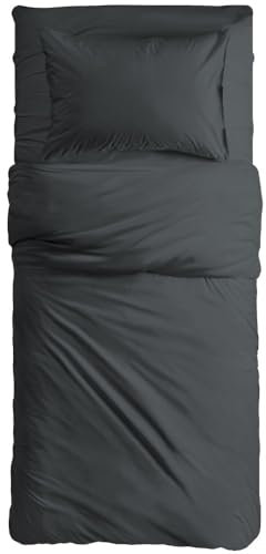 MAXIME MAISON - Bettlaken Set Baumwolle (3 Teilige, Schwarz) für Allergiker geeignet, 1 Spannbettlaken 90x200cm, 1 Bettlaken 150x285cm und 1 Kissenbezüge 52x82cm (BETTBEZUG Nicht ENTHALTEN)