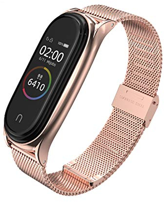 EasyULT Metall Armband Kompatibel mit Xiaomi Band 6/5/4/3, Ersatzband Wasserdicht Edelstahl Strap Armband Zubehör mit Entfernungswerkzeug für Xiaomi Mi Band 6/5/4/3 (Roségold)