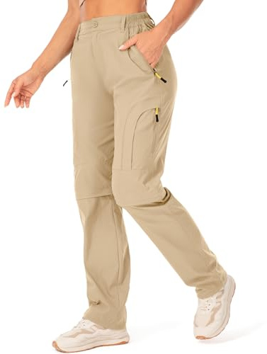 Jessie Kidden Walking Trousers Women Cargo Pants Waterproof Summer Lightweight Quick Dry Convertible Stretch Outdoor Casual UPF 50 Running Cycling Zip Off Capri #6601F-Light Khaki-29 (US 8)