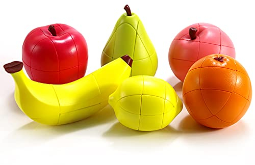 Yealvin Speed Cube Set, 3D Obst Würfel Set Pfirsich Zitrone Orange Banane Apfel und Birne Zauberwürfel Bundle Kinder Lernspielzeug Puzzle Cube Brain Teaser 6 Pack