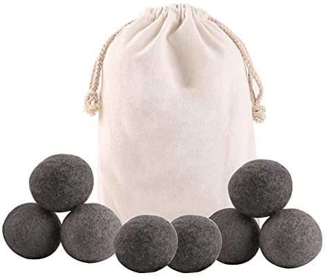 Wool Dryer Balls Premium Reusable Natural Fabric Softener,Tumble Dryer Wool Balls New Zealand, Quiet, Anti Static, Naturally Non-Toxic, Safe Unscented, Shorten Drying Time (black, 8pc)