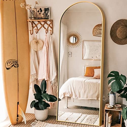 NeuType Specchio ad arco a figura intera, 165,1 x 55,9 cm, grande specchio da pavimento ad arco con supporto, grande specchio per camera da letto, in piedi o appoggiato alla parete, con cornice in