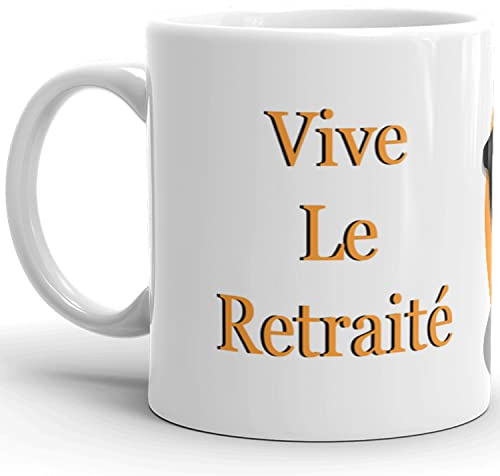 Kalféa Mug retraite Humour collègue vive le retraité avec smiley drôle tasse céramique Qualité Idée Cadeau Originale retraite démission travail mutation départ licenciement Anniversaire Noël 325ml