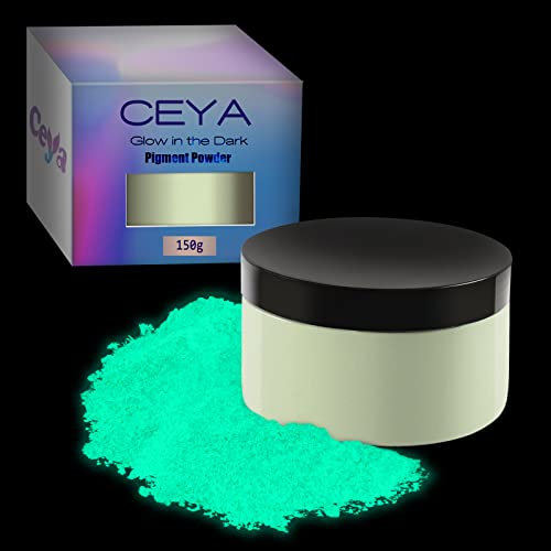 Ceya Polvo brillante azul y verde fluorescente, 5.3 oz/150 g que brilla en la oscuridad, pigmento luminoso de resina, pigmento fluorescente para resina epoxi, pintura de limo, arte de uñas, fiestas,