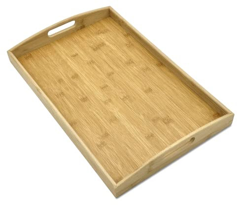 Bam & Boo Natural Bamboo Serving Tray Extra Large Rectangular with Handles for Food, Drinks, Storage, Decor, Vanity, Breakfast, Parties, Weddings, Picnics(20” x 13” x 2.35”, Natural)