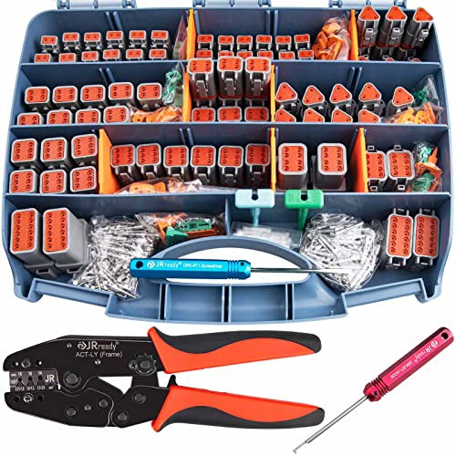 JRready Kits de connecteurs Deutsch ST6303 : 2 3 4 6 8 12 broches DT Kit de connecteurs étanches IP67 avec pince à sertir Deutsch ACT-LY-16DT, contacts estampés taille 16 pour réparation automobile,