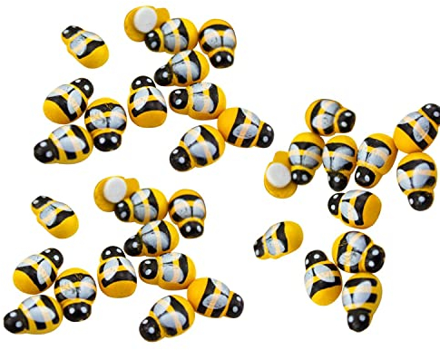 ZHjuju Holz Selbstklebend Bee Aufkleber,100 Stücke Selbstklebend Mini Holz Bienen für Verschönerung Karten Herstellung Dekoration Handwerk Dekoration Scrapbooking DIY Gelb