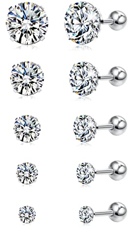 ORAZIO 5 Paar Zirkonia Hypoallergen Ohrstecker für Damen Herren Mädchen Statement Knorpel Fashion Chirurgenstahl Helix Ohrringe