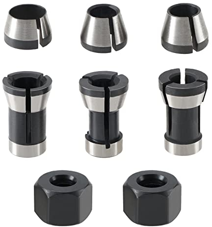 Set with 8Pcs Router Bit Collet Chuck with Screw Nuts Electric Router Clamp Adapter Router Collet Chuck Adapter 6mm 6.35mm 8mm for Engraving Machine