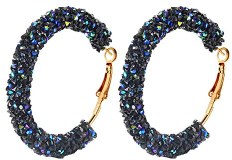 Generic Kristallweiß übertrieben glänzend schwarz Modeschmuck Ohrringe Punk Damen große Creolen Retro Persönlichkeit Ohrringe Männer Magnet (Silber, 10 mm, Hebel Rückseite, Post Fassung, 1 stück)