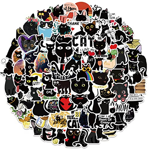 100 Pz Simpatico Gatto Nero Adesivi per Bottiglie D'acqua Tumbler Bagagli Skateboard Paraurti Scrapbook Mug, Adesivo Regalo per Bambini Adolescenti Adulti