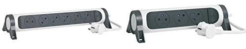 Legrand - Rallonge multiprise rotative avec 6 Prises de Courant Surface & Rallonge multiprise rotative avec 3 Prises de Courant Surface et Interrupteur avec Cordon 1,5m - Blanc et Gris foncé