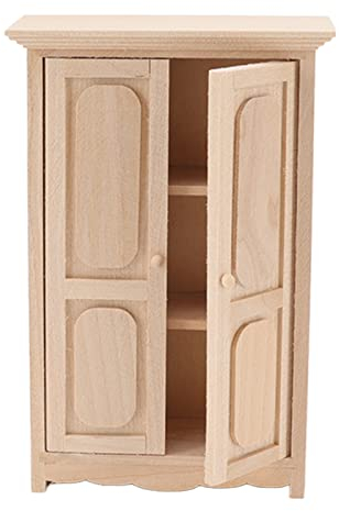 Puppenschrank, Puppenhaus Doppeltürschrank 1/12 Birkenholz Miniatur Schlafzimmermöbel für Puppenhaus Dekoration Zubehör Puppen & Plüschtiere