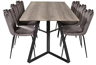 Venture Home GR19200 LLmhamn & Marina Gastronomía Mesa con 6 Sillas, 180 cm Longitud x 90 cm Anchura x 75 cm Altura, Naturaleza/Gris