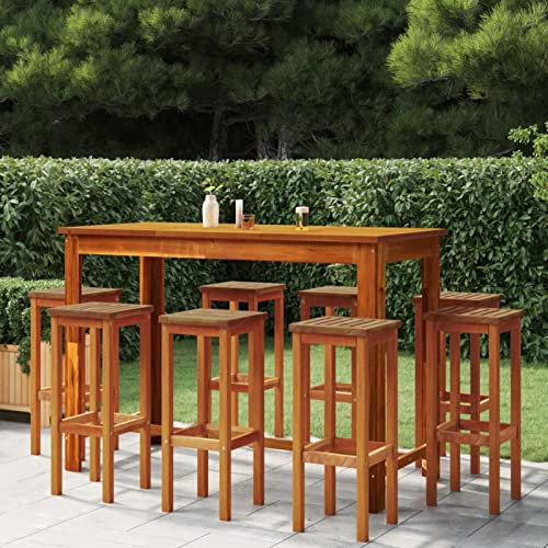 Gecheer 9-TLG. Gartenbar Set Holz Theke Tresen Tisch Barhocker Gartenmöbel Massivholz Akazie