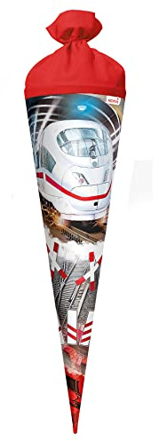 ROTH Schultüte groß Schnellzug 70 cm - rund Rot(h)-Spitze Filzverschluss Folie - Zuckertüte Zug