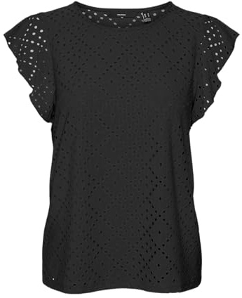 VERO MODA Damen Vmtassa Sl Frill Top Noos T-Shirt, Schwarz, XS