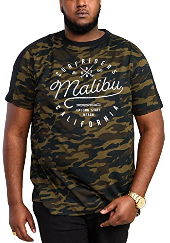DUKE D555 Mens Sullivan Malibu Chest Print T-Shirt in Camouflage Green - Plus Size