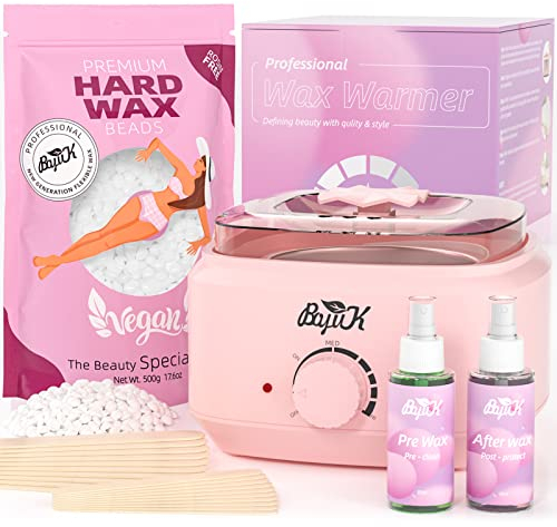 Waxing Kit, BOYUJK Professional Wax Kit and with 500g Wax Beads, Wax Pot, 20 Wax Saticks and 2 Wax Sprays, Hot Waxing Kit for Face, Arms, Legs, Bikini and Full Body Hair Removal, White, Pack of 1
