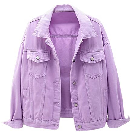 Saklifuo Veste décontractée en jean à manches longues pour femme Couleur unie, violet, S