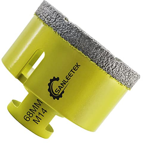 Foret Diamant Carrelage 68mm SANLEETEK Brasé Sous Vide Scie Cloche Diamant pour Céramique Porcelaine Marbre Granit Perçage à Sec M14 Filetage