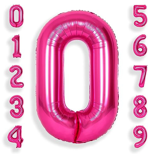 SUWEN Palloncini grandi da 100 cm rosa caldo con numeri a 0 palloncini a forma di elio da 0 a 9 Jumbo Happy 0th Mylar decorazioni per feste di compleanno per ragazze anniversari forniture per feste