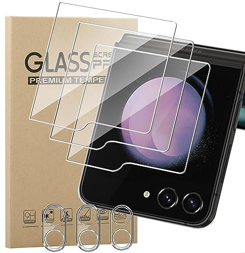KZIOACSH Front Screen Protector for Samsung Galaxy Z Flip 5, [3+3Pack] 9H Hardness High-Definition Anti-Bubble High Sensitivity Tempered Glass Film with Rear Camera Lens Protector,Transparent