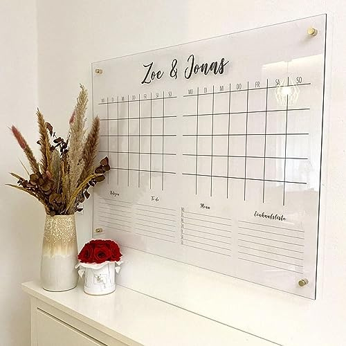 Wunsch Kalender - personalisierter Wandkalender - 2 Monatskalender - wiederverwendbarer Kalender aus Acrylglas - Familienplaner abwischbar - Hingucker für jeden Raum