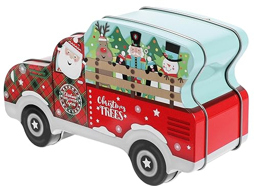 HEMOTON Weihnachten Metalldose Keksedose Blechdose Plätzchendose Gebäckdose mit Weihnachtsmann Schneemann Muster Auto Form Metallbox Aufbewahrungsbox für Weihnachten Geschenk Deko