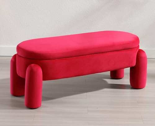 Wahson Sitzbank mit Stauraum Sitzhocker Schlafzimmer aus Samt Sitztruhe Flur Bettbank 114cm, Rosa-Rot