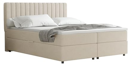 PANDA MÖBEL Everest Boxspringbett 160 x 200 cm Doppelbett mit hochwertiger Bonell-Matratze und Topper, Polsterbett mit Bettkasten, Schlafzimmer, Bequem, Modern, Stilvoll